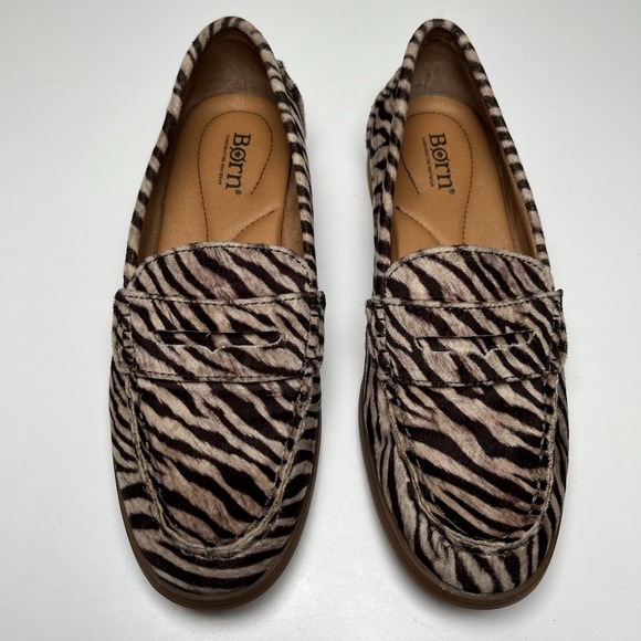 Born‎ Women's Zebra Print Loafer Slip On Driving Shoes Size 7 Animal Faux Suede - Picture 1 of 9